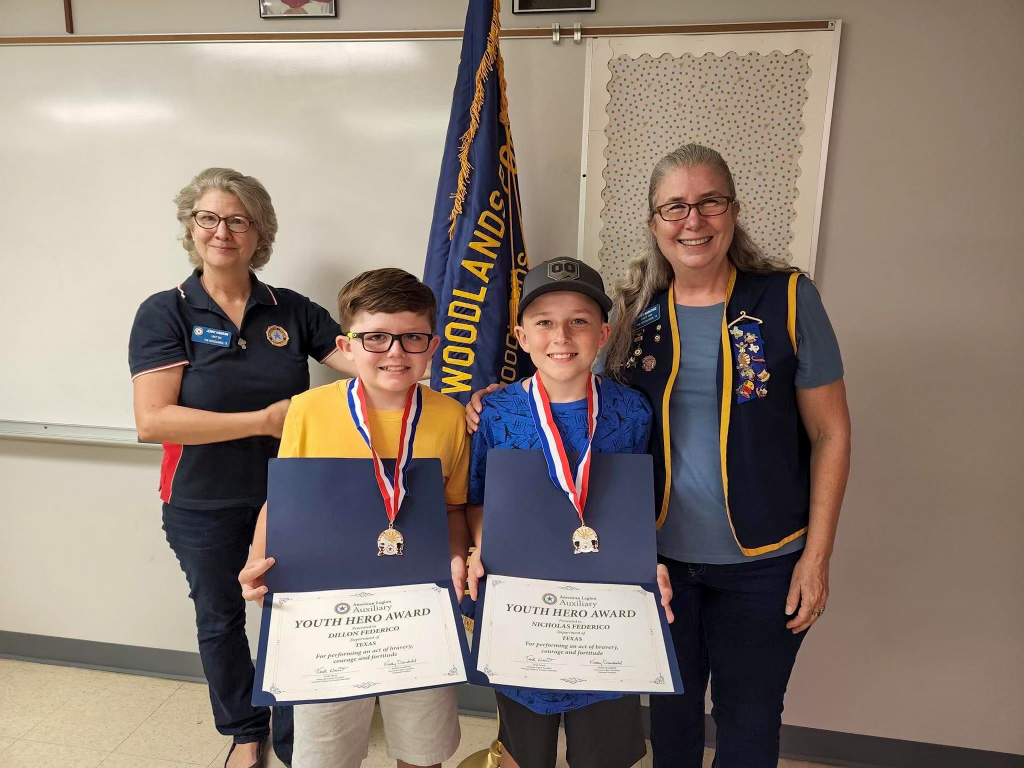Submitted

The boys receiving their Youth Hero Awards at the ALA Init 305 meeting.  The lady to the left of Dillon is Jennifer Hamann, Unit Secretary, and to the right of Nicholas is Mary Sanchez, Unit President. 